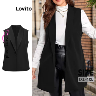 Lovito Blazer feminino com gola entalhada, plus size, curva, casual, estrutura lisa, linha LBL10085