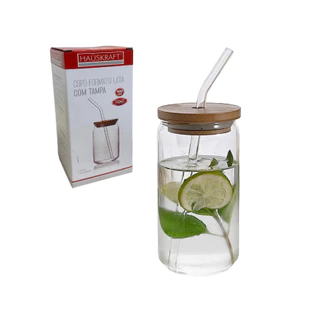 Copo Lata Drink Com Tampa Bambu 500ml Suco Canudo Em Vidro