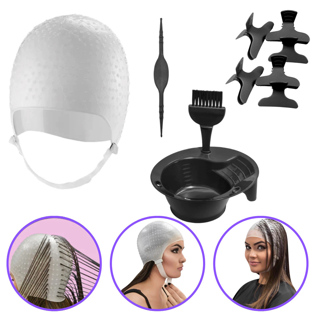 Kit Completo para Mechas Luzes e Reflexos Touca Profissional Piranhas ...