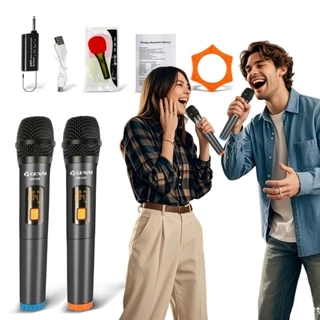 Microfone sem fio duplo profissional dinâmico recarregável UHF microfone portátil de canal duplo