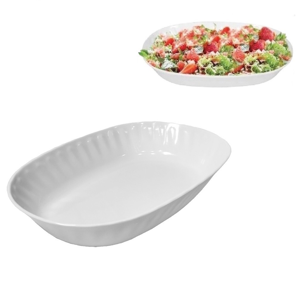 2 Travessas Bandeja em Melamina Saladeira Oval Branca
