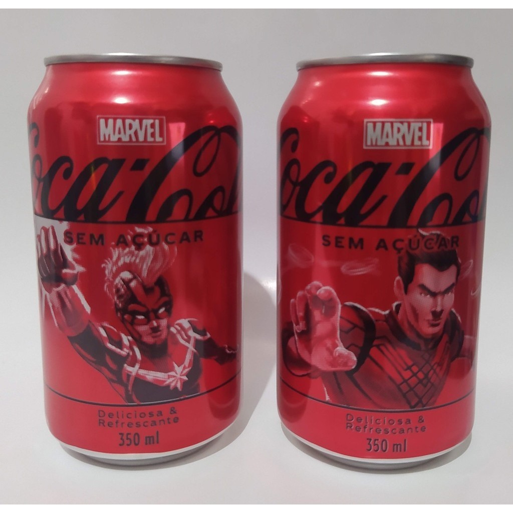 Kit 2 Coca Cola Marvel Capitã Marvel e Shang Chi Duas Latas 350 ml Coca-Cola Sem Açúcar Lacradas