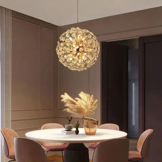 Simples e sofisticado vila Lustre Pendente Cristal Flor Dente Leão Dourado Bola 35cm 45cm+G9
