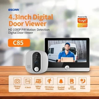 C85 Tuya Smart WiFi Video Doorbell 1080P Câmera Peephole Com Suporte De Tela De 4,3 Polegadas Detecção De Movimento PIR Sino De Segurança Bidirecional De Áudio Para Casa