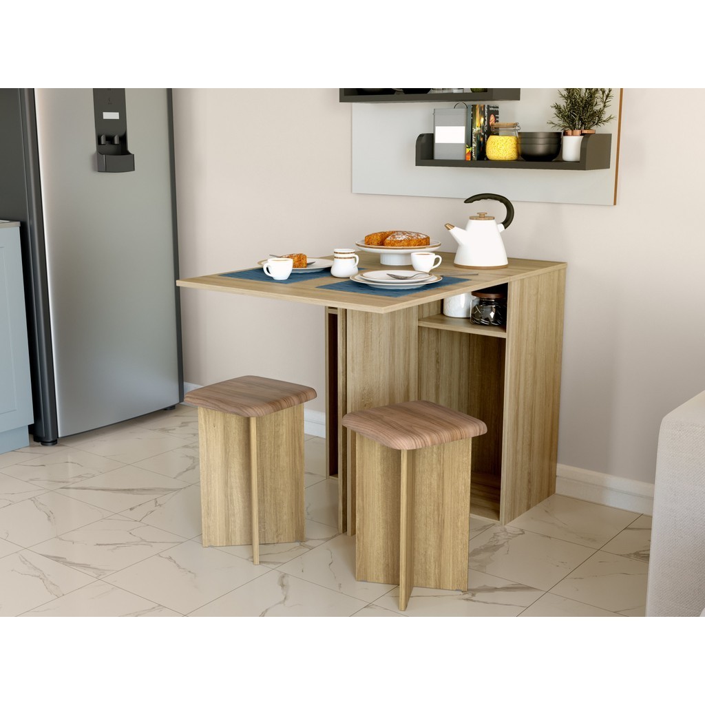 Conjunto Mesa Dobrável 2 Banquetas BA500 DJD Mel | Shopee Brasil