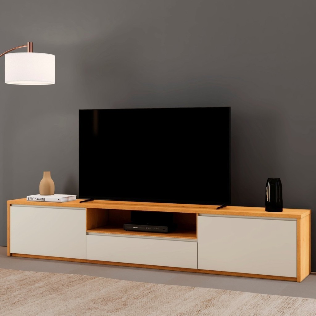 Rack para Tv até 75 Polegadas 3 Gavetas 237cm Piazza Naturalle/Off ...