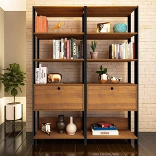 Conjunto 2 Estantes para Livros Industrial 2 Portas Mdp Match Espresso Móveis