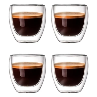 Jogo Copo de Vidro Borossilicato Parede Dupla 80ml Kit 2/4/6/8/12 Peças Café Água Suco Bebidas