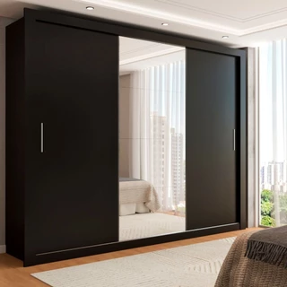 Guarda-Roupa Casal Carol 3 Portas de Correr com Espelho 4 Gavetas