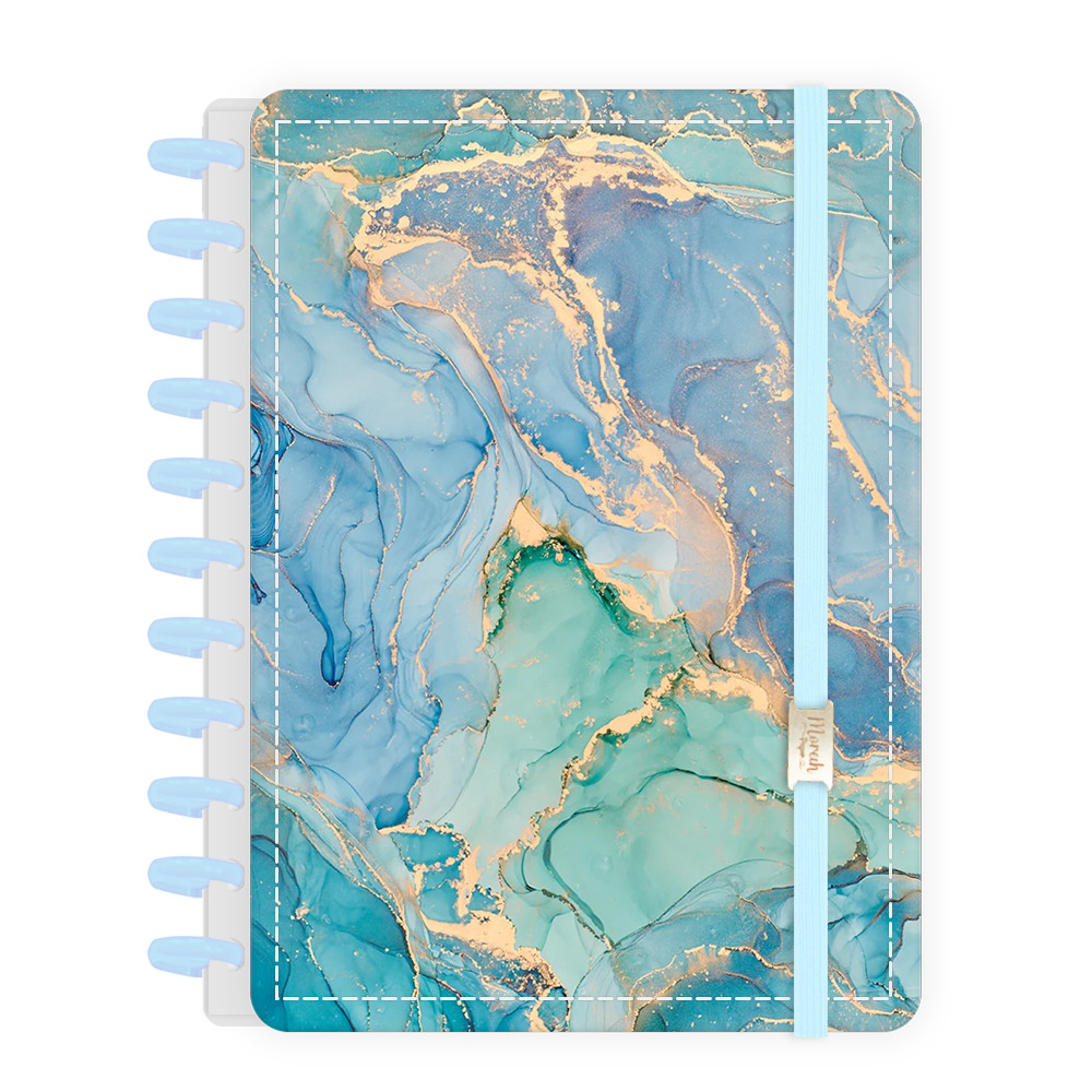 Caderno De Discos Inteligente Moreih Mármore Azul Turquesa - Capa Dura Premium