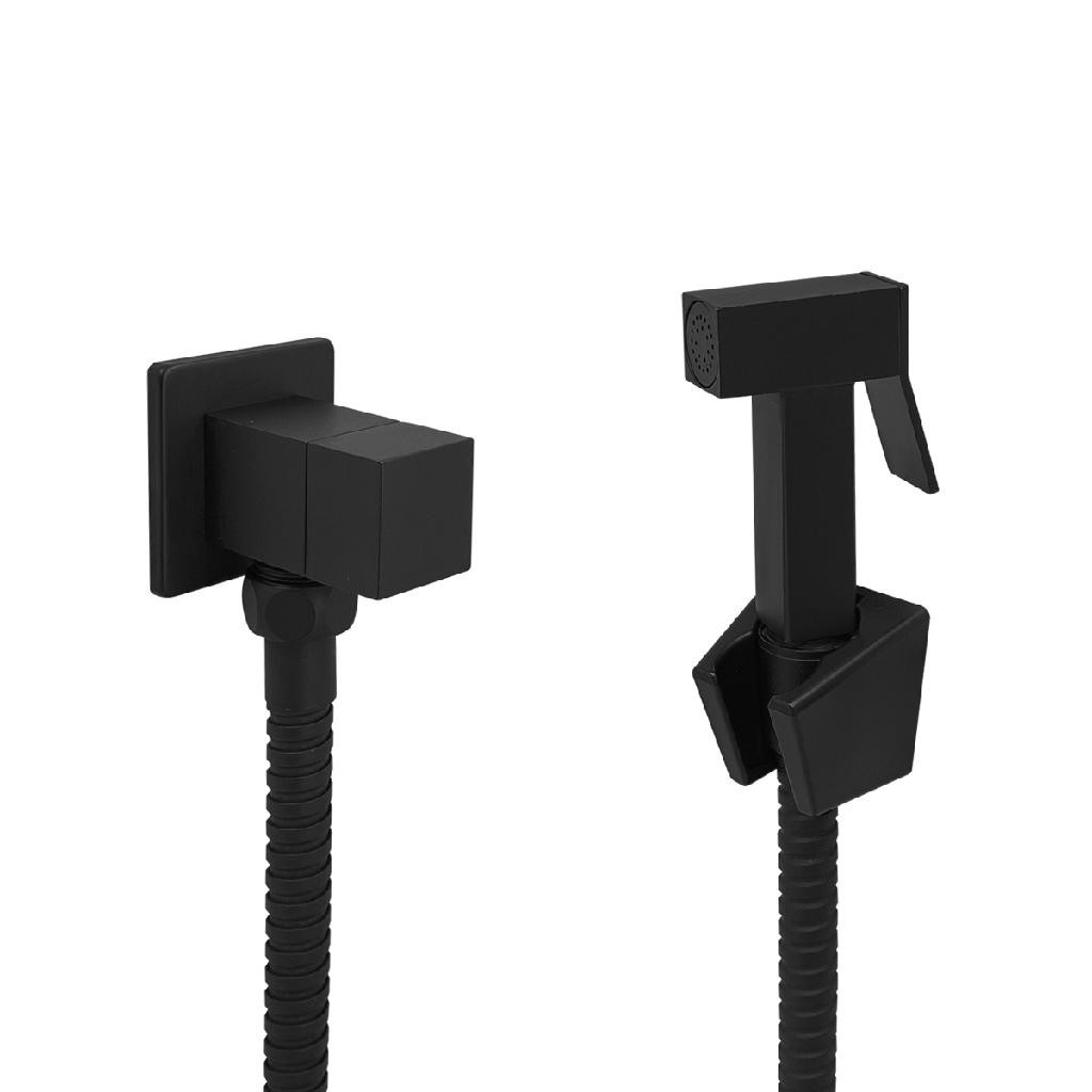 Ducha Higiênica Metal Completa Quadrado Preto Fosco Black