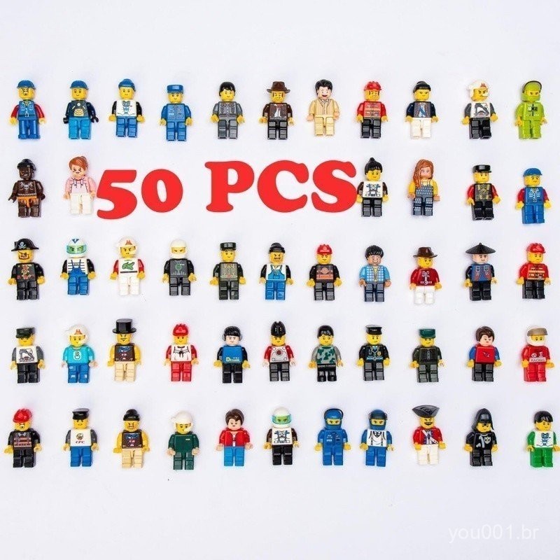 50pcs compatível com LEGO tijolo minifigures, números de ação, brinquedos, pacotes misteriosos (inclui 50 aleatória)