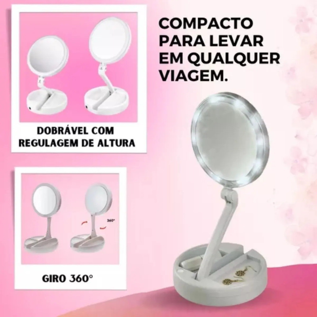 Espelho Camarim Dobrável com Led | Shopee Brasil