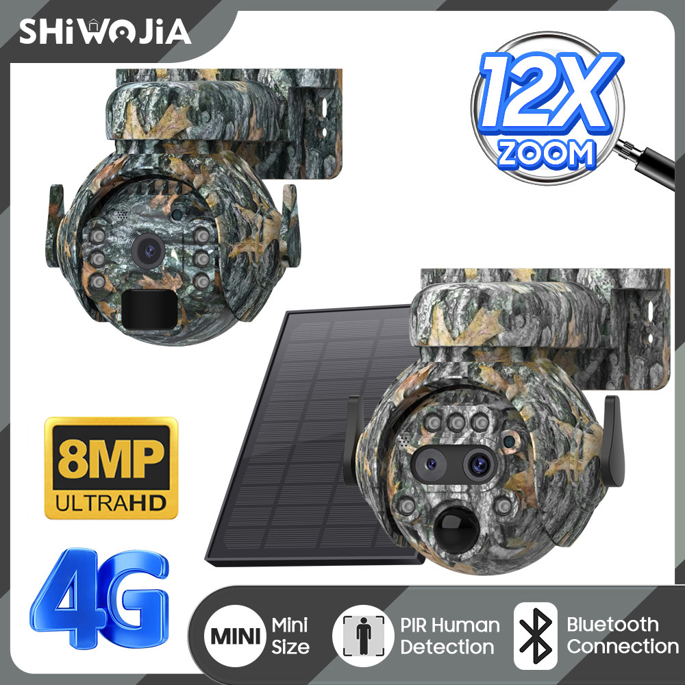 Câmera Solar 12X ZOOM 4K 8MP Lente Dupla 4G 360 ° Ver De Caça Ao Ar ...