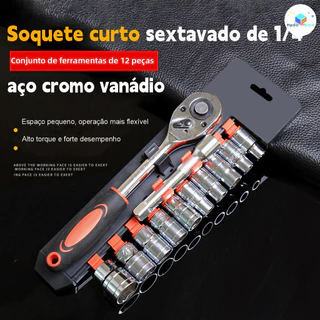 Kit De Ferramentas 12 Em 1 Com Chave De Soquete E Carro Resistente A Giros Estojo Doméstico