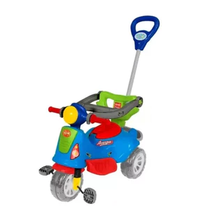 Triciclo Carrinho Motoca C/ Guia Passeio e Pedal Avespa Colorido Infantil Empurrador Maral