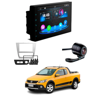 Central Multimídia CarPlay Mp5 2 Din Faaftech 7 Polegadas + Câmera de Ré Borboleta + Moldura 2din Saveiro