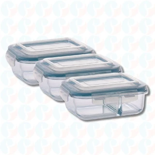 Kit 3 Pote de Vidro Hermético Com Divisoria 640ml Marmita
