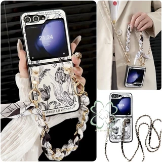 Esboço Flores Bracelete Crossbody Bracelet Caixa Samsung Galaxy Z Flip 5 4 3 Com Alça De Pulso ​ Capa Traseira À Prova De Choque