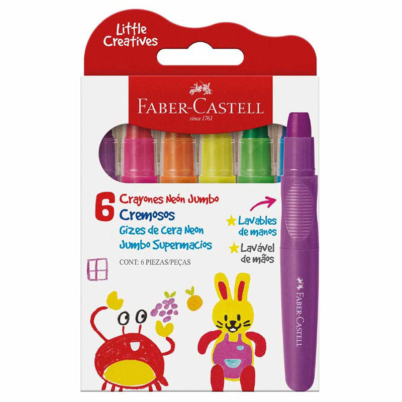 Faber-Castell Little Creatives – 6 Pennarelli A Spremuta Jumbo Con Vernice Lavabile Per Bambini 3-5 Anni – Colori Vivaci, Non Tossici