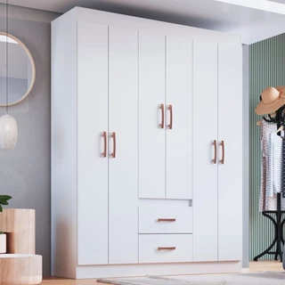 Guarda-Roupa Casal Sidney 6 Portas 2 Gavetas Branco - Doripel
