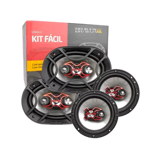Kit Fácil Alto Falante Bravox Linha X 02 Quadriaxiais B4X69 140 Rms + 02 Triaxial B3X60 100 Rms Som Automotivo
