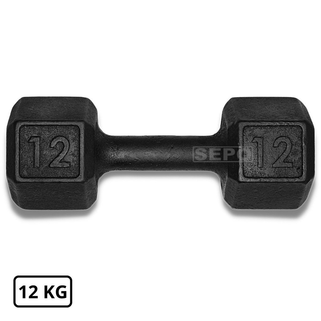 Dumbell Sextavado de Ferro Fundido Pintado 12 Kg Preto