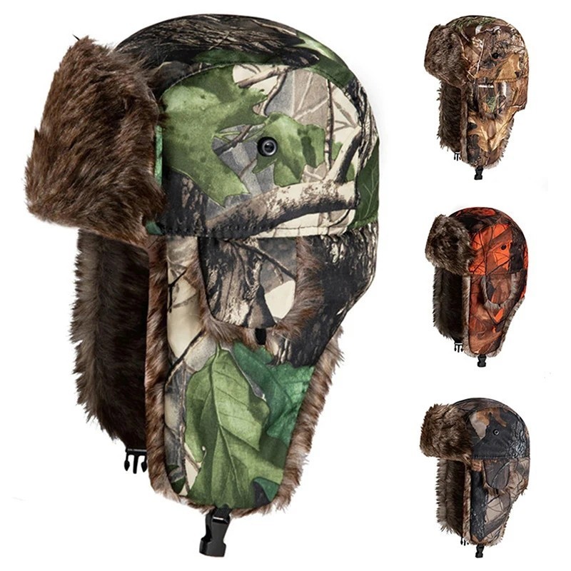 Chapéu De Inverno Masculino Camo Lei Feng Aviador Trooper Flap Warm Waterproof Bombardeiro Bonés Protetores De Orelha