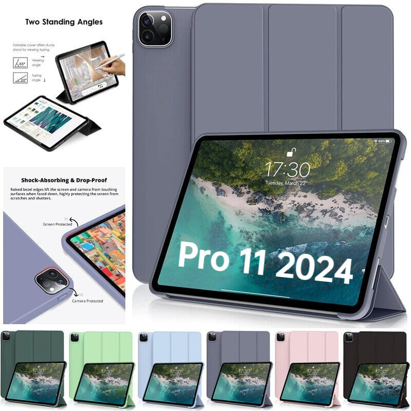 Para iPad Pro 11 Polegadas (M4) 2024 Capa De Couro TPU Soft Tri-Fold Stand À Prova De Choque