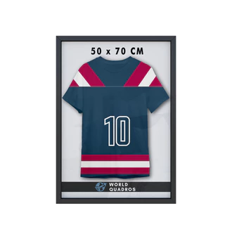 Moldura Caixa Alta 50x70 Decoração Camiseta Time Futebol Volei Basquete Formatura Fundo MDF Branco Com Proteção Vidro
