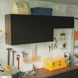 Kit com 2 Armários Aéreos Multiuso 3 Portas Rustic/Preto Agata Madesa em Oferta na Shopee