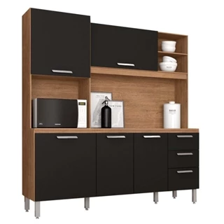 Armario Kit De Cozinha 5 Pts Leda Plus Carv/ Preto - Móveis Arapongas