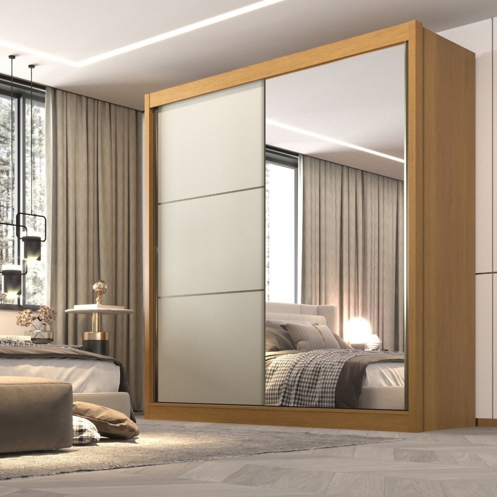 Guarda Roupa Casal 2 Portas 6 Gavetas 100% MDF Coliseu Cinamomo/Off White