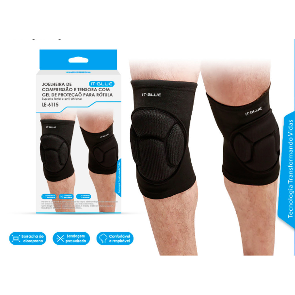 Joelheira Compressão Anel Silicone E Fio Aço Preto Flexível