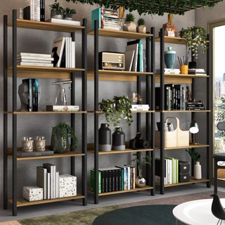 Estante para Livros Nobre 15 Prateleiras Estilo Industrial Freijó/Black - Panorama Móveis