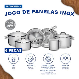 Jogo de Panelas Tramontina Solar em Aço Inox com Fundo Triplo e Tampas de Inox 6 Peças