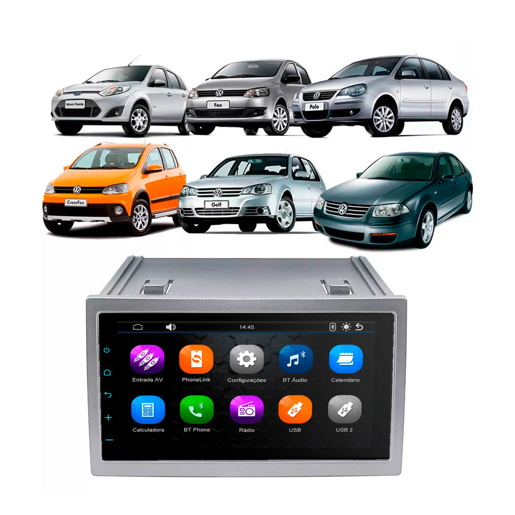Kit Multimídia 7 Polegadas MP5/BT 2Din + Moldura Prata Golf Polo Bora ...