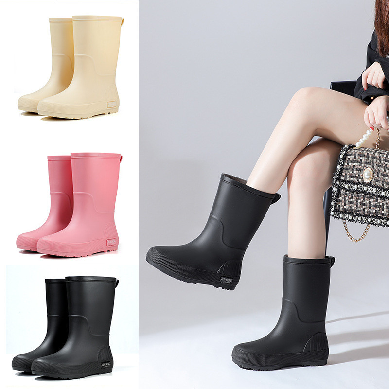 Moda Mid-tube botas de chuva femininas à prova dwaterproof água ...