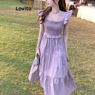 Lovito Vestido Romântico Liso Com Babado Nas Costas Para Mulheres LNL38063 (Roxo)
