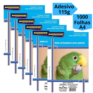 Kit 1000 Folhas Papel Fotográfico Adesivo 115g A4 Glossy Brilhante MASTERPRINT