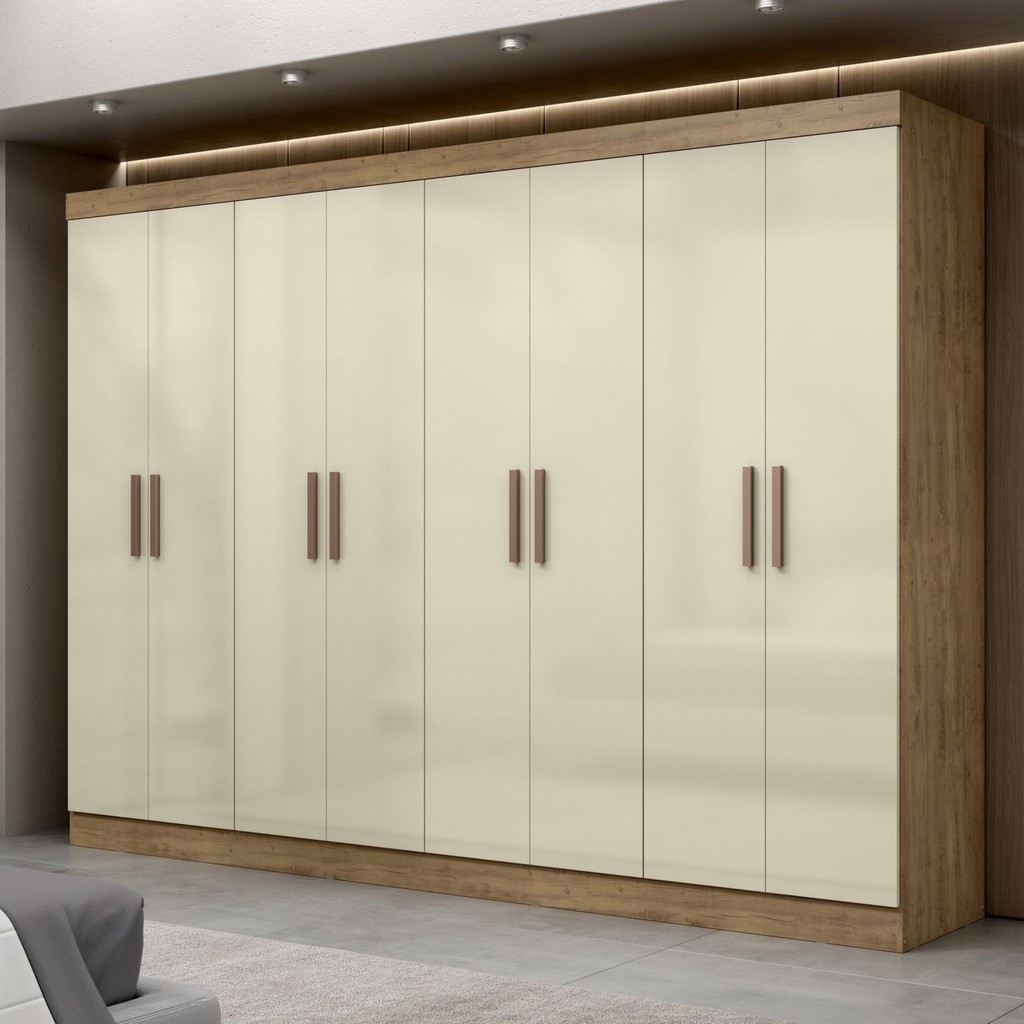Guarda Roupa Casal 8 Portas 4 Gavetas Paris Espresso Móveis Ipê Tex/Off White