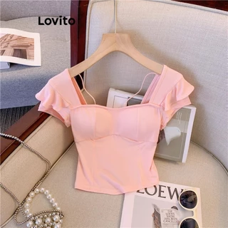 Lovito Camiseta feminina casual com estrutura lisa LNE54236