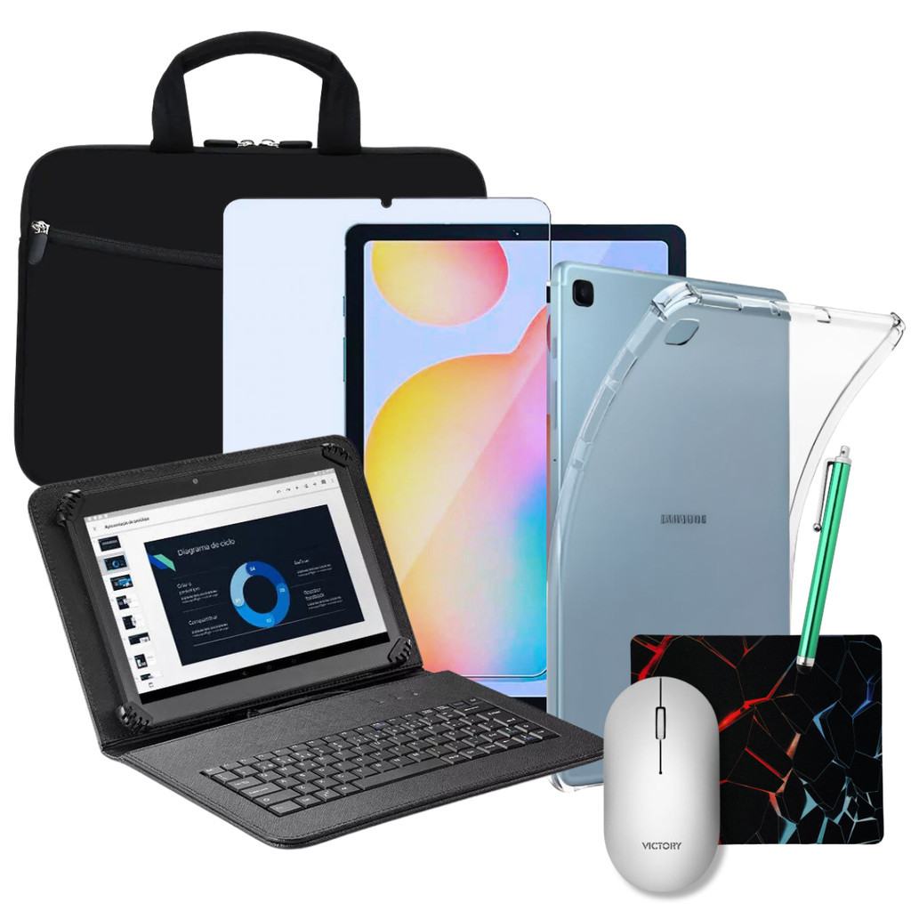 Capa com Teclado + Mouse Luva p/Tablet Samsung Tab S6 Lite P610 P615 P613