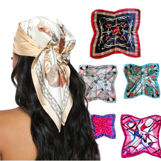 KIT 1/2/3 Peças Lenço de Cabelo Feminino Estampado Tecido Cetim Tamanho 50x50 - WL em Oferta na Shopee