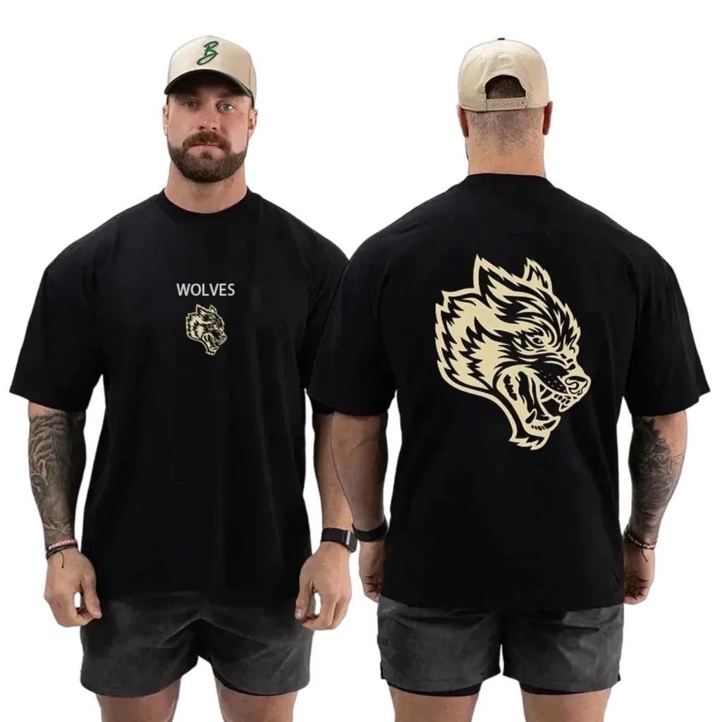 Camiseta Academia Larga Musculação Bodybuilder Oversized Treino Premium Wolves Algodão