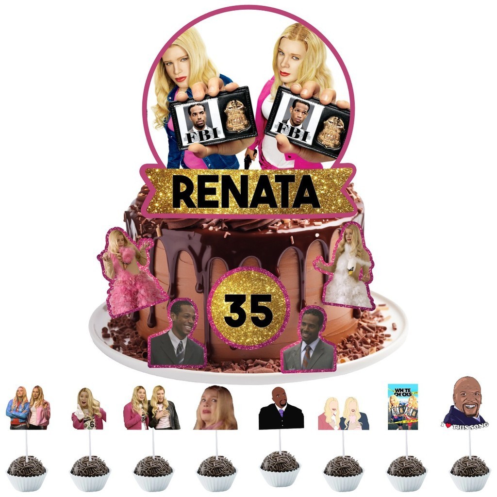 Kit Topo de Bolo e Tags Toppers para Docinhos As Branquelas Anos 2000