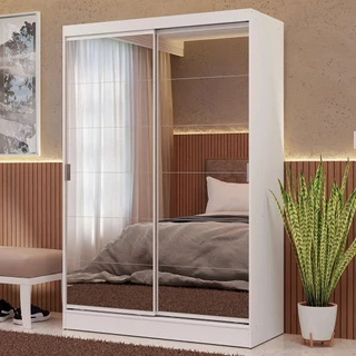 Guarda-Roupa 2 Portas de Correr de Espelho Branco Max Madesa em Oferta na Shopee