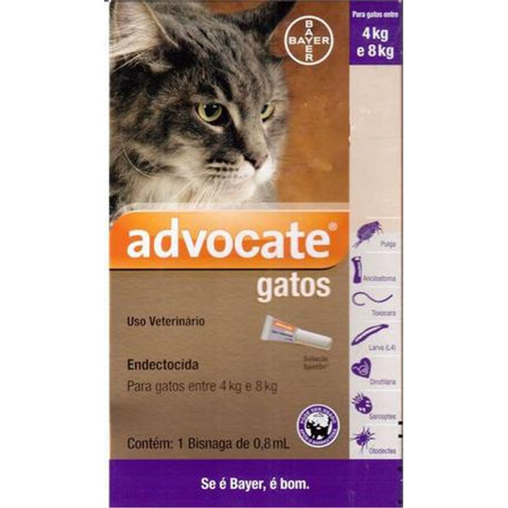 Antipulgas Gatos 4 a 8kg Advocate 0,8ml Proteção Completa