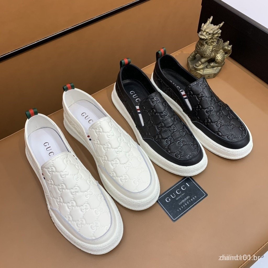 Boas vendas GUCCI primavera e verão casual moda masculina sapatos preguiçosos uma perna tênis