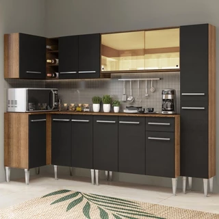 Cozinha Completa de Canto Madesa Emilly Wave com Armário Vidro Reflex, Balcão e Paneleiro em Oferta na Shopee